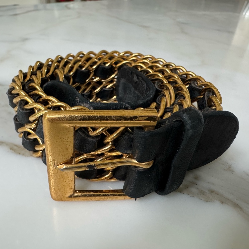 CHANEL Vintage Gold & Black Double Chain Belt 31” • Authentic • France + Box - Picture 3 of 10